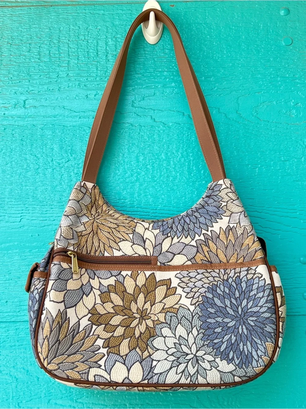 Danny K. Hampton Vintage Tapestry Hobo Bag Dahlia Floral Made USA